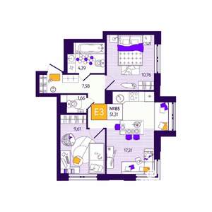 2-к квартира, вторичка, 51м2, 6/12 этаж