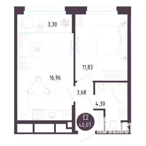 1-к квартира, строящийся дом, 40м2, 6/10 этаж