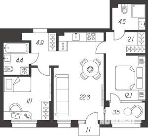 3-к квартира, строящийся дом, 67м2, 6/24 этаж