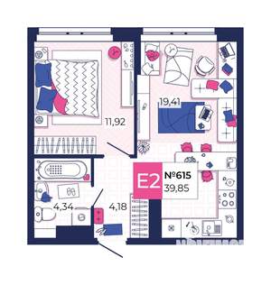 1-к квартира, вторичка, 40м2, 21/25 этаж