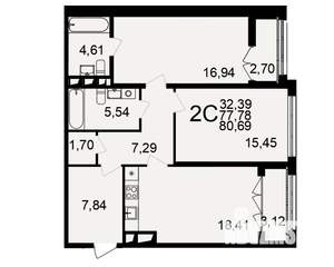 2-к квартира, вторичка, 81м2, 5/18 этаж