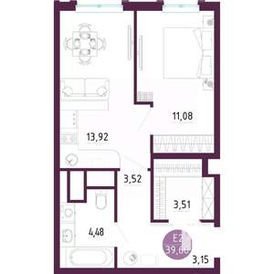 1-к квартира, вторичка, 40м2, 6/10 этаж