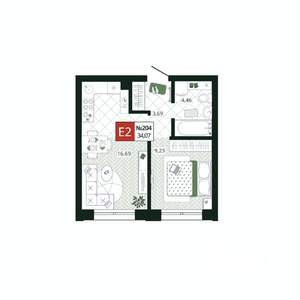 1-к квартира, строящийся дом, 34м2, 2/19 этаж