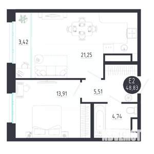 1-к квартира, строящийся дом, 49м2, 8/8 этаж