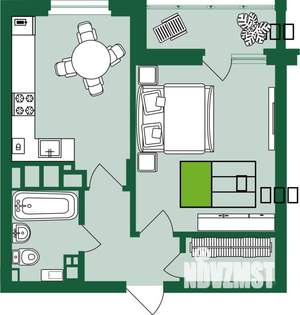 1-к квартира, строящийся дом, 43м2, 3/9 этаж