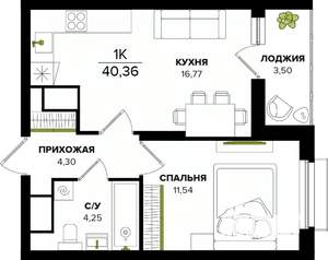 1-к квартира, вторичка, 40м2, 13/25 этаж