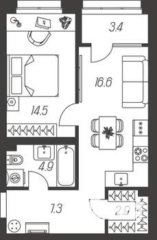 1-к квартира, строящийся дом, 50м2, 11/24 этаж