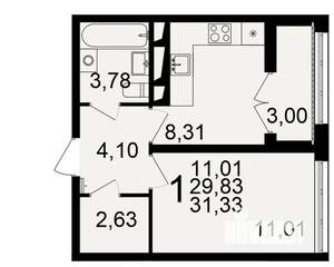 1-к квартира, вторичка, 31м2, 2/18 этаж