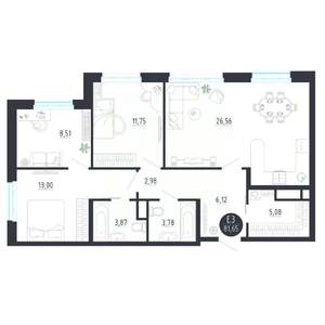 2-к квартира, строящийся дом, 82м2, 4/8 этаж