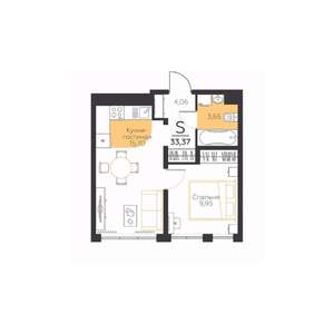 1-к квартира, вторичка, 33м2, 4/5 этаж