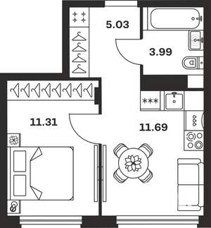1-к квартира, вторичка, 32м2, 1/15 этаж