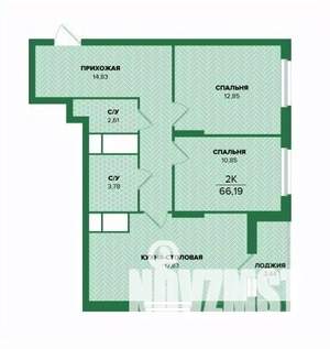 2-к квартира, строящийся дом, 66м2, 19/25 этаж