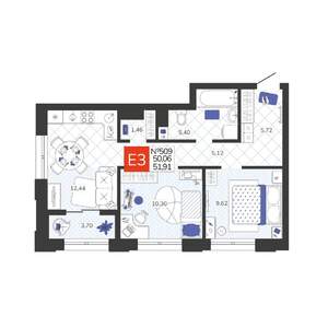 2-к квартира, вторичка, 52м2, 10/19 этаж