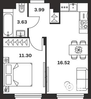 1-к квартира, вторичка, 35м2, 3/15 этаж