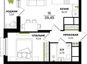 1-к квартира, вторичка, 39м2, 2/25 этаж