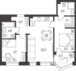3-к квартира, строящийся дом, 66м2, 3/24 этаж