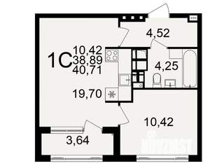 1-к квартира, строящийся дом, 39м2, 10/20 этаж
