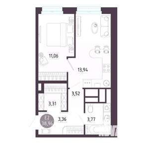 1-к квартира, вторичка, 39м2, 8/10 этаж