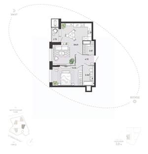 1-к квартира, вторичка, 59м2, 16/21 этаж