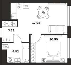 1-к квартира, строящийся дом, 37м2, 3/25 этаж