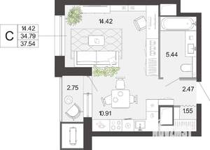 Студия квартира, вторичка, 38м2, 3/21 этаж