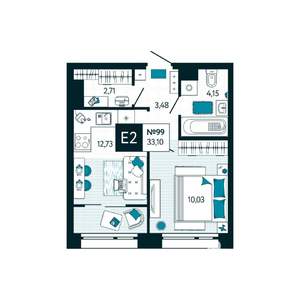 1-к квартира, вторичка, 33м2, 9/15 этаж