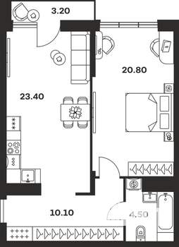 1-к квартира, вторичка, 62м2, 4/9 этаж