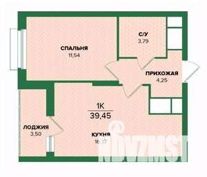 1-к квартира, строящийся дом, 39м2, 22/25 этаж