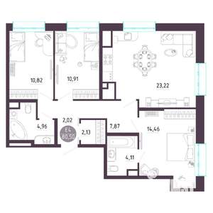 3-к квартира, вторичка, 81м2, 2/10 этаж