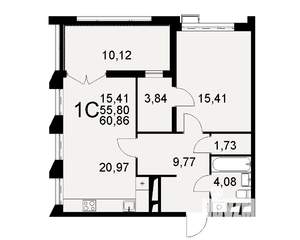 1-к квартира, вторичка, 61м2, 11/16 этаж