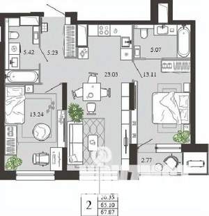 2-к квартира, вторичка, 68м2, 8/21 этаж