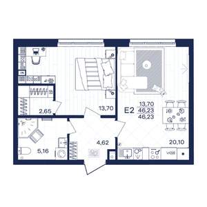 1-к квартира, строящийся дом, 46м2, 1/15 этаж
