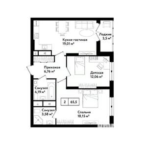 2-к квартира, строящийся дом, 68м2, 25/25 этаж