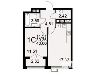 1-к квартира, строящийся дом, 41м2, 15/16 этаж