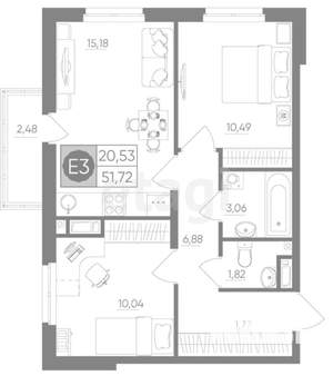 2-к квартира, сданный дом, 52м2, 8/10 этаж