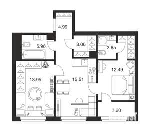 2-к квартира, вторичка, 62м2, 1/25 этаж