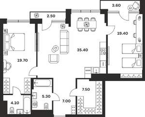 2-к квартира, вторичка, 105м2, 8/9 этаж