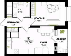 1-к квартира, строящийся дом, 40м2, 23/25 этаж