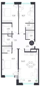 3-к квартира, строящийся дом, 112м2, 3/8 этаж