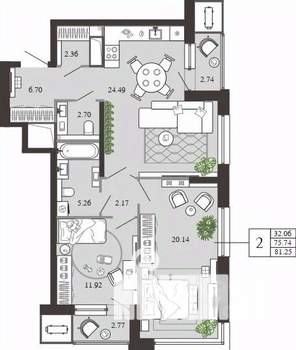 2-к квартира, вторичка, 81м2, 5/21 этаж