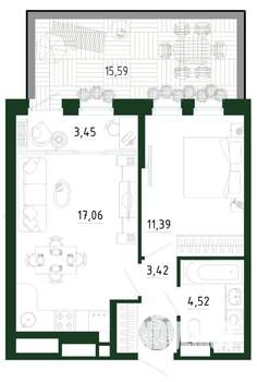 2-к квартира, строящийся дом, 55м2, 1/25 этаж