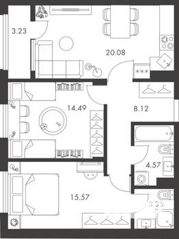 2-к квартира, вторичка, 69м2, 7/9 этаж