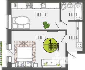 1-к квартира, строящийся дом, 39м2, 3/3 этаж
