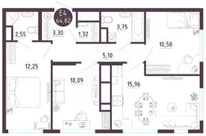 3-к квартира, вторичка, 65м2, 10/10 этаж