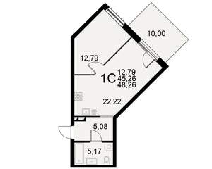 1-к квартира, строящийся дом, 45м2, 1/11 этаж