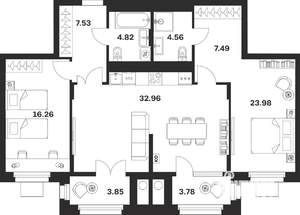 2-к квартира, вторичка, 94м2, 8/8 этаж