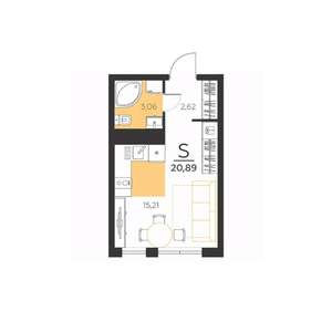 1-к квартира, строящийся дом, 21м2, 5/5 этаж