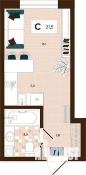 Студия квартира, строящийся дом, 22м2, 5/14 этаж