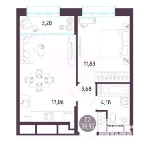1-к квартира, вторичка, 40м2, 5/10 этаж
