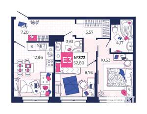2-к квартира, вторичка, 53м2, 4/25 этаж